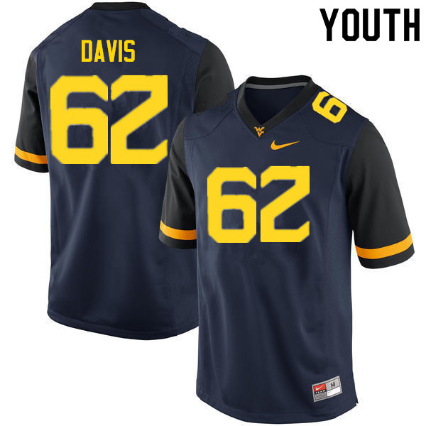 NCAA Youth Zach Davis West Virginia Mountaineers Navy #62 Nike Stitched Football College Authentic Jersey SB23K44NU
